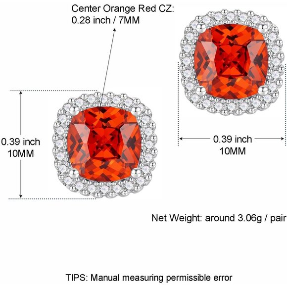 Women's Square Birthstone Cubic Zirconia Mall Dainty Orange Elegant Earring - Picture 2 of 6